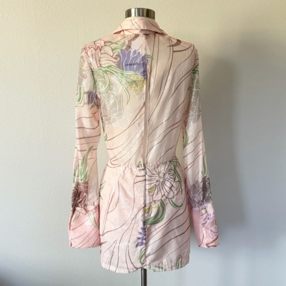 Sabina Musayev NWT Abbey Long Sleeve Floral Shimmer Mini Dress Blush Print XS - Picture 7 of 9
